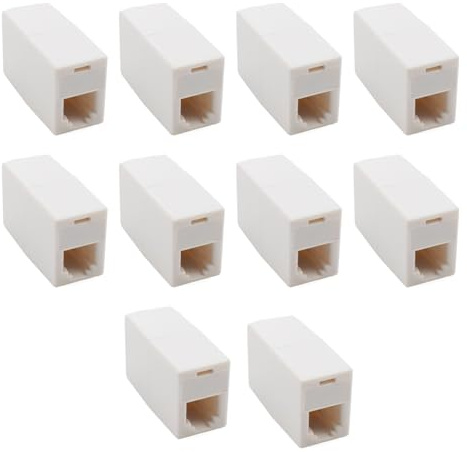Dahszhi 10Pcs RJ11 Coupler, Straight Telephone Inline Coupler, White