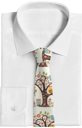 Dwrepo Cravate classique pour homme - Cravate décontractée - Mignon dessin animé hibou arbre fleurs et écureuil - Cravate d'affaires pour fête de mariage - Noir - Taille unique, Noir, taille unique