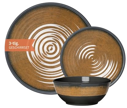 Campingsele set 1 person 3 delar | Melamin | picknickporslinsset | campingservis sten curry design