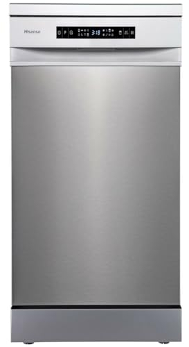 Hisense HS543D10X-Lavavajillas, Libre Instalación, 45cm de Ancho, Class D, 11 Servicios, 8 Programas, 1/2 Media Carga, 3ª Bandeja, Inicio Diferido, Apertura Automática de Puerta, Inox