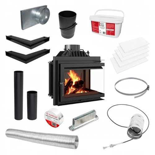 KRATKI Kamineinsatz Gusseisen Simple Links 8 kW Ø 200 Einbausatz 1