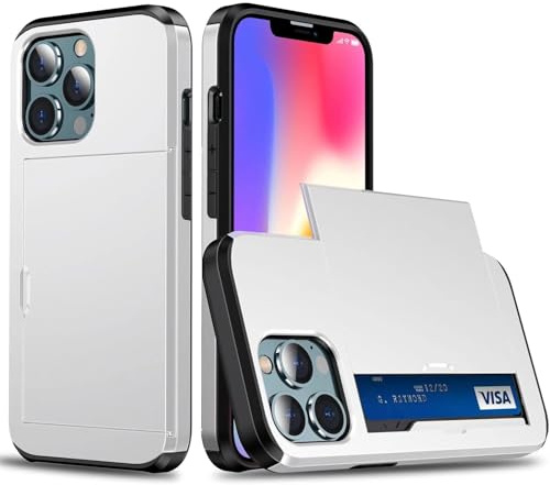 Beajew Coque Portefeuille pour iPhone 15 Pro Max avec Porte-Cartes, Étui de Protection Téléphone Double Couche Antichoc, Fente Cachée Coulissante, Antichoc TPU+PC Housse Portefeuille - Argent