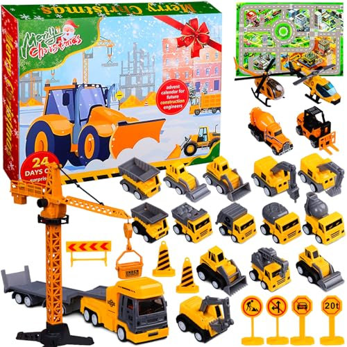 Advent Calendar 2025 Kids, Engineering Car Toy for 3 4 5 6 7 Year Old Boys, 24 Christmas Countdown Days 2025 Kids Play Construction Truck Vehicles Tractor Game Map Xmas Christmas Gifts