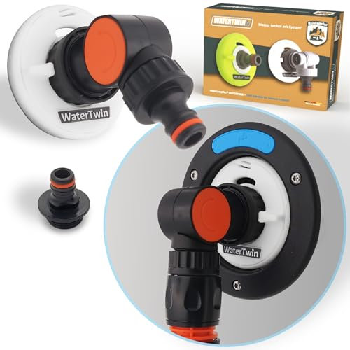 MaJoCompTec WATERTWIN Bouchon de réservoir avec raccord d'eau | Adaptateur de remplissage pour bec de remplissage d'eau | Accessoires de camping-car et caravane (version Flex, adaptateur 3 broches D