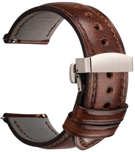REZERO Leder Uhrenarmbänder, Handgefertigte Armbänder mit Schnellverschluss, Luxuriöse Armbänder aus Vollnarbigem, Pflanzlich Gegerbtem Leder, Ersatzarmbänder für Herren 19/20/21/22/24mm