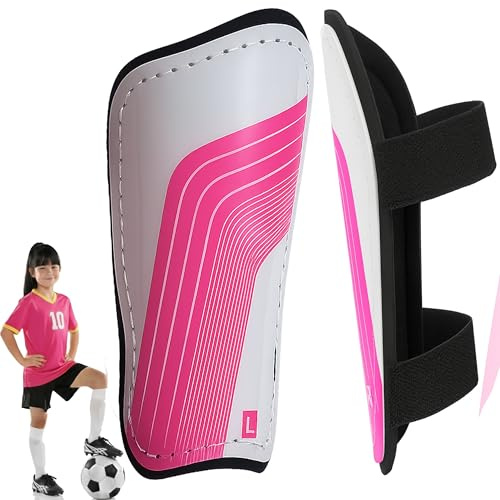 Kids Football Shin Pads – Girls Pink Shin Guards with Double Adjustable Straps – Lightweight EVA Protective Gear for Ages 5–10 (17 cm / 6.7 in)