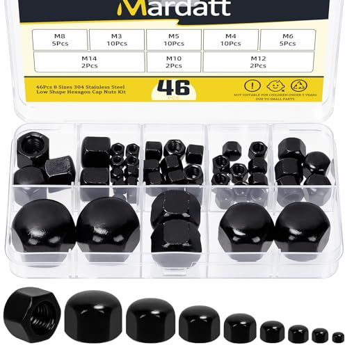 Mardatt M3 M4 M5 M6 M8 M10 M12 akorn mutter låg form, stål hex lockmutter (svart)