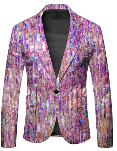 Générique Veste Costume Homme Tendance, Blazer Imprimé Bouclé Mode, Tenue Soirée Nouvel An, Veston Fête Original, Manteau Homme Chic(Purple, L)