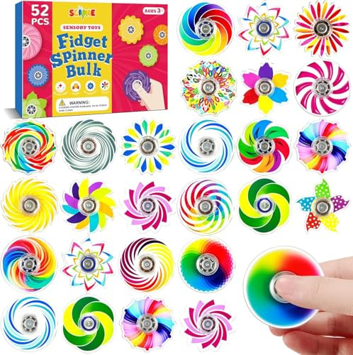 SCIONE 52 Piezas Mini Spinners Arcoíris – Plástico Resistente, Juguetes Sensoriales Silenciosos para Niños– Regalos para Bolsas de Fiesta, Premios Escolares, Regalos de Cumpleaños, Alivio del Estrés