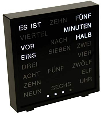 United Entertainment – LED Wort Uhr - Wörter Uhr - Uhr mit Worten - Word Clock Deutsch - Schwarz - 17x16.5 cm