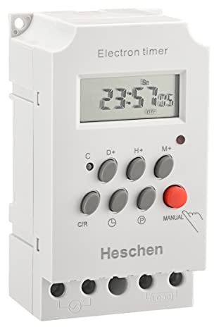 Heschen KG316T-II - Interruptor Temporizador de electrones programable semanal con Pantalla LCD Digital, 220-240 V CA, 25 A, 4 terminales de Tornillo