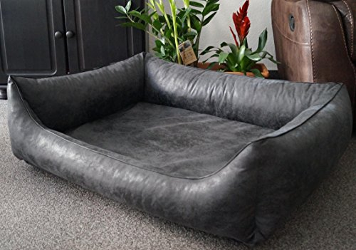 Orthopädisch Hundesofa Hundebett Schlafplatz Wildlederoptik ortopädisch Ortopedico mit Viscoschaum Matratze (100 cm X 75 cm, anthrazit)