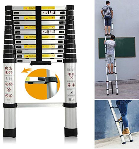 12.5ft Aluminum Telescoping Ladder, Multi-Purpose Telescopic Extension Ladder 12 Step for Industrial Household Daily or Emergency Use, 330 lb Large Loading Capacity EN131