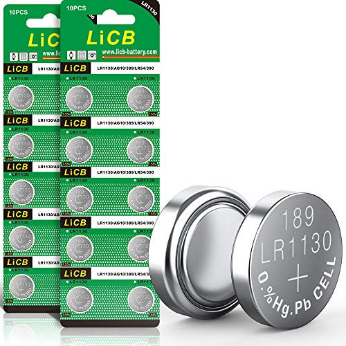 LiCB 20 Stück LR1130 batterien knopfzellen, AG10 l1131 189 1,5V Alkaline Batterie, lr54 knopfzelle 3 Jahre Lagerfähigkeit 100% Voll Garantie