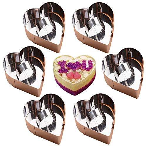 OnePine Lot de 6 Moule à Gâteau Coeur Anneaux de gâteau DIY Moule à gâteau en Acier Inoxydable Idéal pour Mousses et Desserts