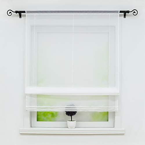 Joyswahl Voile Raffrollo mit Tunnelzug Transparente Unifarbiges Bändchenrollo »Sophia« Schals mit Stangendurchzug Fenster Vorhänge BxH 60x155cm Weiß 1er Pack