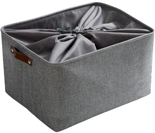 Mangata Fabric Storage Boxes, Thickened Canvas Storage Baskets with Handle for Shelves, Clothes Toys (XXL, Grey, with Drawstring,1 Pcs)