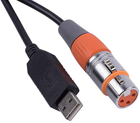 usangreen USB to DMX Control Cable RS485 Serial Converter Adapter FTDI XLR 3Pin Stage Lighting Device Cable (16ft, USB Black shell)