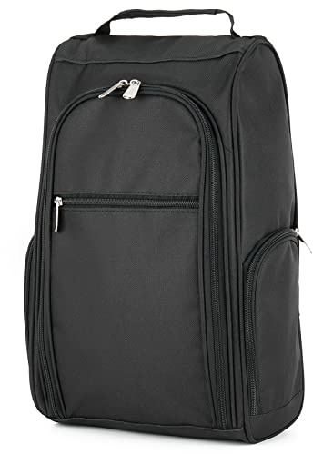 Bolsas para Zapatos de Golf y Fútbol de con 2 Bolsillos con Cremallera, Bolsa Botas para Guardar Zapatos de Viaje y Zapatillas, Shoe Bag para Niño o Adulto (Negro)