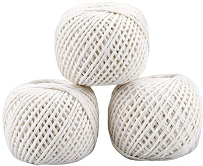 MODESH Pack of 3 Cotton Twine String Ball - 50M (164 Feet) Per Roll - White School Art & Craft & Kitchen Cooking String - Cord for Culinary Tasks & Gardening Applications