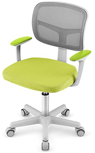 GYMAX Kids Desk Chair, Height Adjustable Children Swivel Chair with Armrests, Lockable Wheels & Removable Seat Cushion, Child Study Chair Boys (Green+Grey), 54 x 54 x 80-92 cm(L x W x H), (GYHY10040)