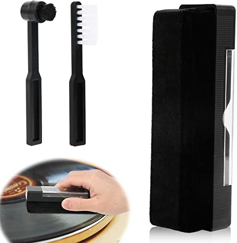 3pcs Cleaning Kit for Vinyl Records, Vinyl Record Cleaner Kit with Soft Velvet Record Brush, Stylus Brush and Record Dust Cleaner (Black)