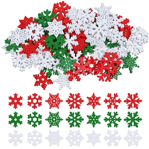 VIKY® 100 Stücke Holz Weihnachtsdeko Schneeflocken Deko, Streudeko Weihnachten Holz, DIY Tischdeko Winter Deko, Holz Schneeflocken Konfetti für Tischdeko Weihnachten, Christbaumschmuck, Silvester Deko