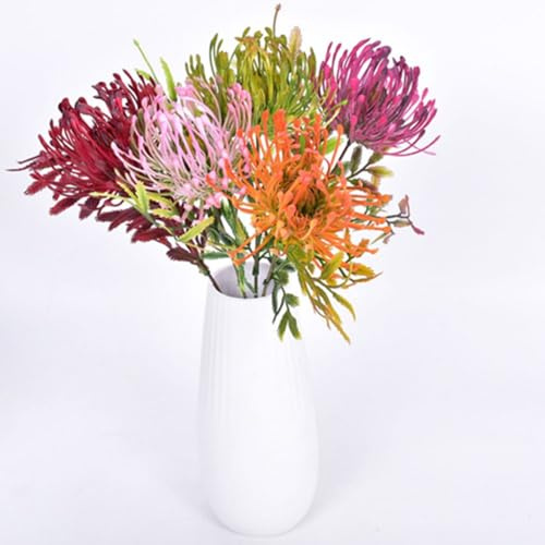 OUKEYI 10 Pcs Artificial Mums Flowers Spring Chrysanthemum Flowers Fake Spider Mum Flower Arrangement Faux Pincushion Flower with Long Stem for Party Centerpiece Bouquet Home Decor