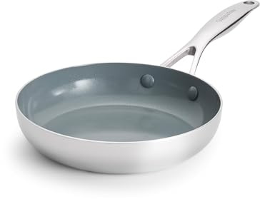 GreenPan Valencia Pro Stainless Steel 8” Frying Pan Skillet, Induction Suitable Mirrored Tri-Ply, Ceramic Nonstick PFAS-Free PFOA-Free, Multi Clad Cookware, Dishwasher Oven & Broiler Safe