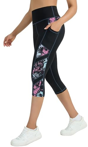 Tuspryt Sportbyxor, dam, 3/4 joggingbyxor, dam med fickor, sportleggings, dam, ogenomskinliga träningsbyxor, löparbyxor, dam