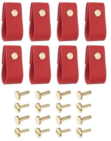 QUARKZMAN Lot de 8 Poignées de Tiroir en Cuir, Remplacement des Boutons Traditionnels pour Tiroir de Commode, Placard, Armoire de Cuisine, Rouge
