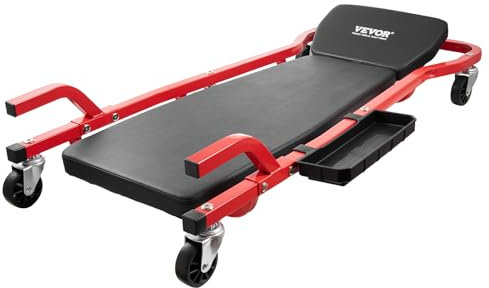 VEVOR Chariot de Visite 109,5 cm, Chariot de Mécanicien Charge 136,1 kg, Cadre en Acier, avec 6 roulettes, Appui-tête Rembourré Réglable, Plateau à Outils, pour Garage, Atelier, Réparation Automobile