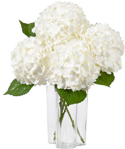 DuHouse 3 hortensias Artificiales Grandes, 50 cm, látex de Tacto Real, hortensias realistas para el hogar, Ramos de Boda, centros de Mesa, Fiestas, decoración de Sala de Estar (Blanco)