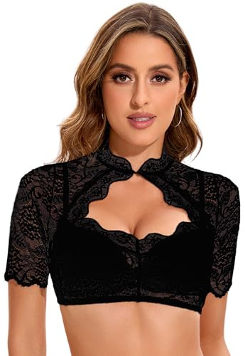 Adisno Dirndl Bluse, Camicia Dirndl Donna, Camicia Bavarese Donna,Dirndl Blouse(Nero, 40)