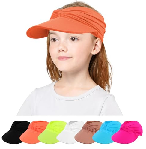 TAGVO Barn visir mössa solhatt för flickor och pojkar 3–9 år, UV-skydd sommarhatt brett brätte med ventilerande svettband, elastisk strandhatt golf tennislock för utomhussport, apelsin, one size