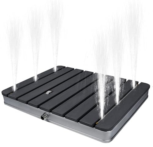PEILU WPC Douche de sol réglable avec roue et surface antidérapante résistante aux intempéries Aspect bois Hauteur fontaine jusqu'à 4 m Douche de camping pour plage Jardin (rectangulaire, noir)