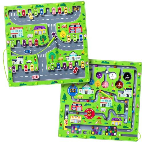 Labyrinthe magnétique 2 en 1 pour Voiture - Tableau de comptage magnétique Alphabet - Puzzle en Bois Double Face - Jouet préscolaire Montessori (Grosse Voiture, Taille Unique)
