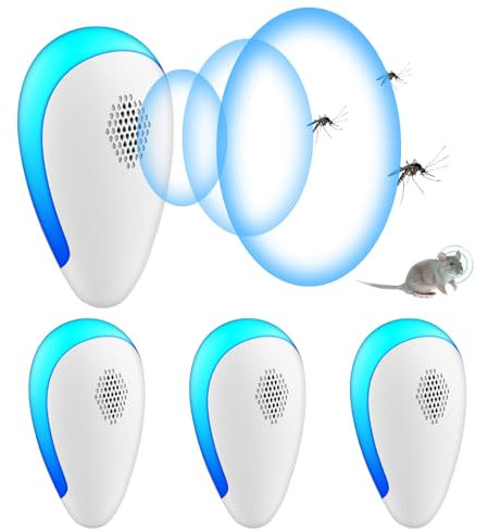4 Pack Ultraschall Schädlingsbekämpfer, Elektronische Insektenschutzmittel, Innenräumen Pest Repeller und Ultraschall Abwehr Schädlingsfallen für Mücken, Mäuse, Spinnen, Kakerlaken, Insekten