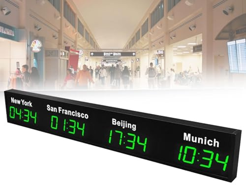 Orologio con fusi orari mondiali, orologio digitale da parete con più fusi orari, orologio mondiale a LED, orologio mondiale con 3/4/5 città, per aziende multinazionali, hotel, uffici, Green-4City