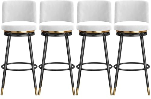 Moderna barstolar set om 4, sammetsbänkstol med metallram och stoppning, klädd snurrpall for matsal, hemmabar(White,65cm(25.6in))