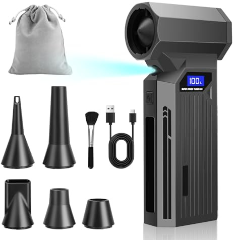 Soplador de Aire Eléctrico 120000RPM, Soplador de Aire Portátil Sin Cable con Aire Comprimido, 4 Velocidades Mini Soplador de Aire Potente con Batería, Kit Limpieza PC para Teclado, Coche y Exterior
