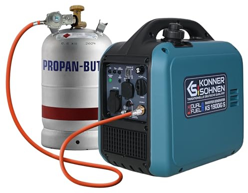 Könner & Söhnen KS 1900iG S Generatore inverter GPL 2,0 kW, Dual Fuel, generatore di corrente inverter Eco-Mode, generatore di corrente di emergenza per uso esterno, generatore a benzina, 230 V/16 A
