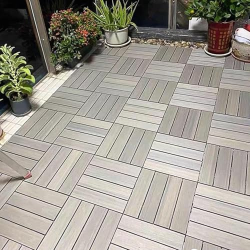 HynJGih 8 Square Interlocking Wood Floor Tiles, Outdoor Flooring, Patio, Swimming Pool, Garage Side, Indoor Floor Tiles(Grey)