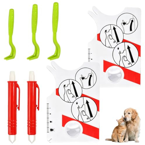 Tupinerq Pinzas para Garrapatas Perros, Set de 7 Antigarrapatas y 2 Pinzas para Quitar Garrapatas, 2 Tarjeta de Garrapatas con Lupa Herramienta, Antigarrapatas Humanos Simples y Seguras Perros, Gatos