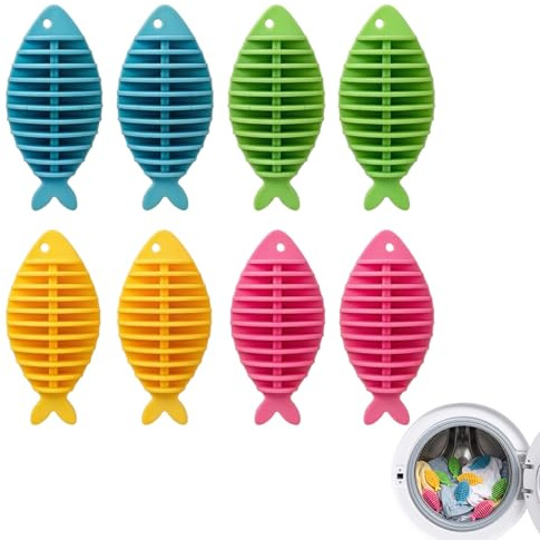 Uppsättning av 8 torkbollar och tvättbollar för torktumlare och tvättmaskin, 6,3 x 2,7 x 2,6 cm återanvändbar torkboll för dunjackor, torrbollar mot djurhår och ludd, blå/grön/gul/rosa