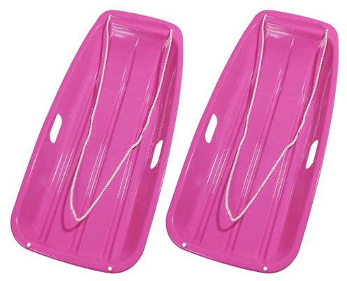 Trineo de trineo resistente al frío con cuerda de tracción y mango para un fácil control de dirección, paquete de 2 trineo de nieve para diversión de invierno