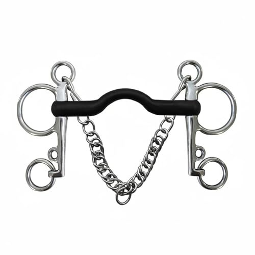 TISHITA Mors Pelham Cheval en Acier Inoxydable Mors Embouchure Caoutchouc 18mm Épaisse Chaîne sous-barbue Confort et Réponse Stable Convient à Dressage Saut, 135 MM