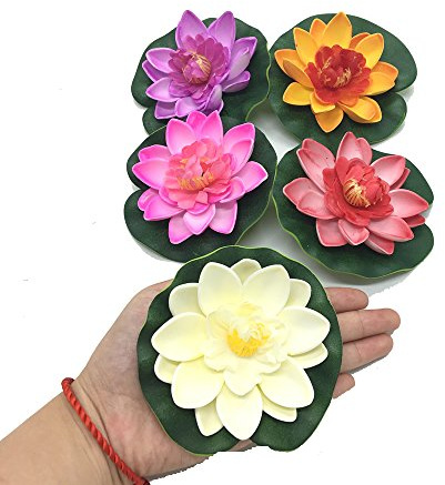 Pomeat 5 Pcs Floating Artificial Lotus Flowers Decor Floating Pond Decor Water Lily Home Decoration