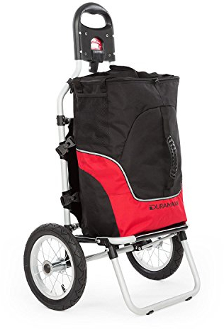 Duramaxx Carry Fahrradanhänger, Handwagen, Lastenanhänger Fahrrad, Verbindungsschellen für Fahrradkupplung, Fahrradanhänger 12 Zoll-Luftreifen, Abnehmbare Transporttasche, 20 kg max. schwarz-rot