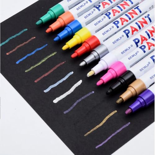 BEMLP Permanent Marker Pen Colorful Waterproof Metal Oilly Fill Paint For School DIY Tyre Tire Tread CD Metal Paint Markers Tire pen 12 Colors for Scuba gear